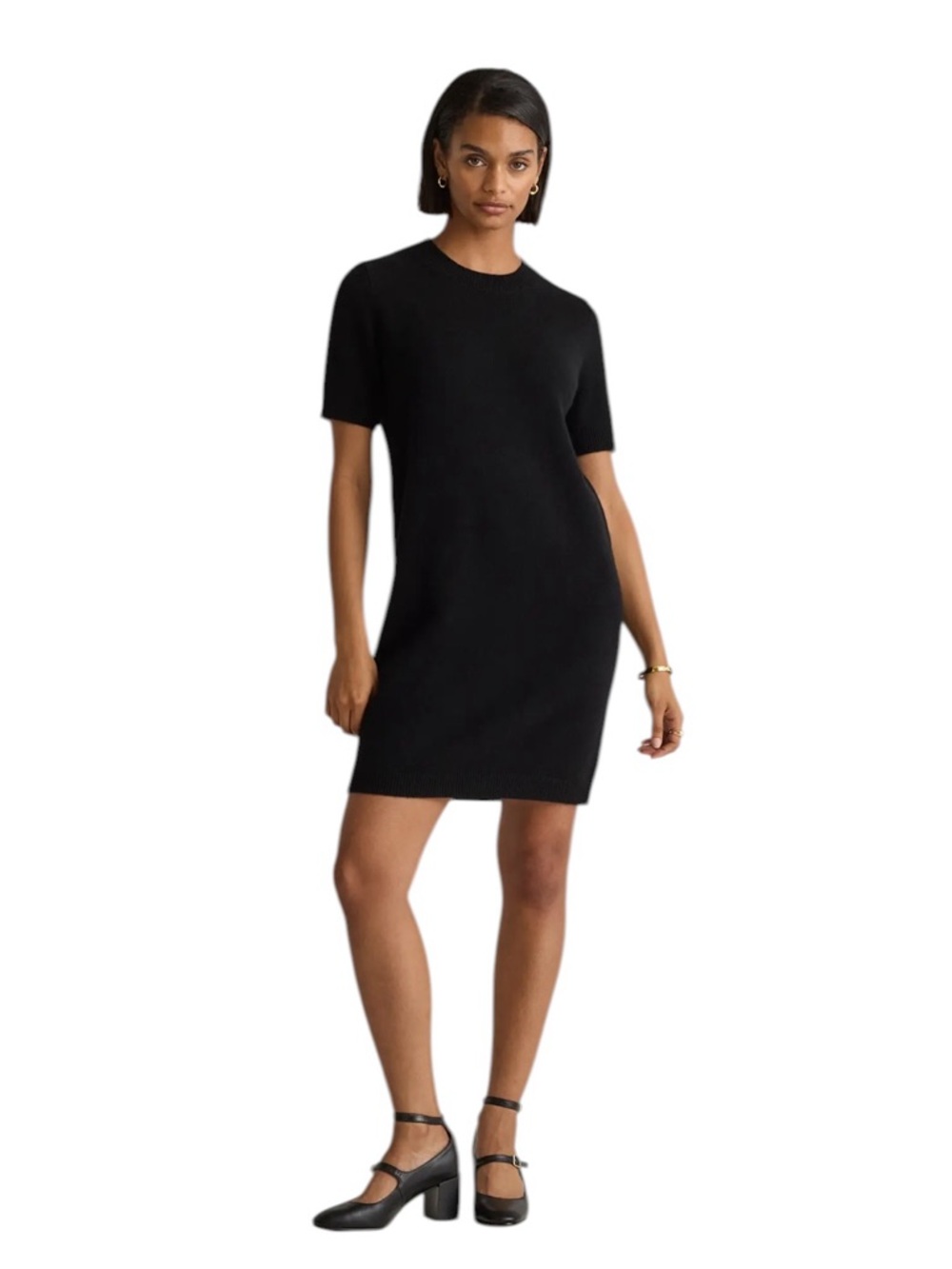 Quince Mongolian Cashmere Short Sleeve Mini Dress M Black Workwear Party NWT
